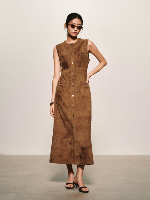 Suede Button-Down Shift