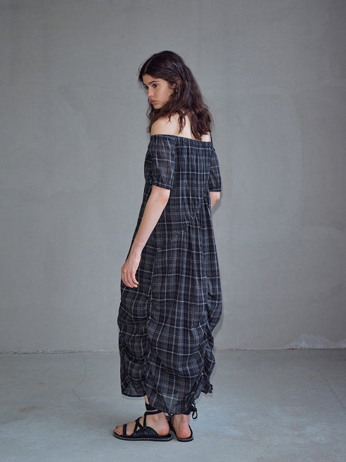Eclipse Plaid Off-Shoulder Dress