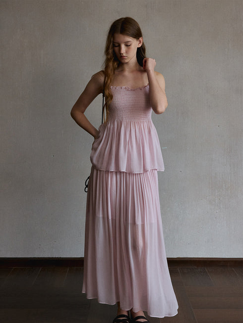 Mist Shirred Sheer Skirt