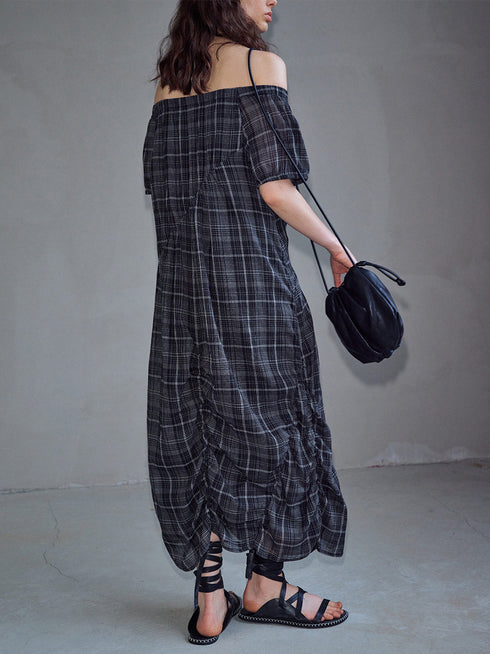 Eclipse Plaid Off-Shoulder Dress