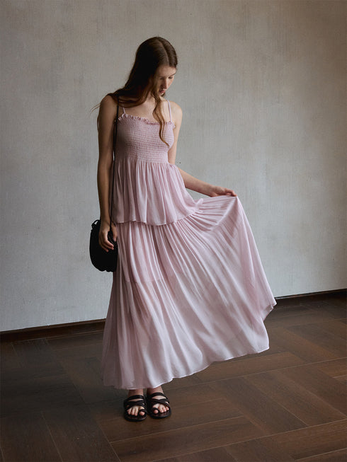 Mist Shirred Sheer Skirt