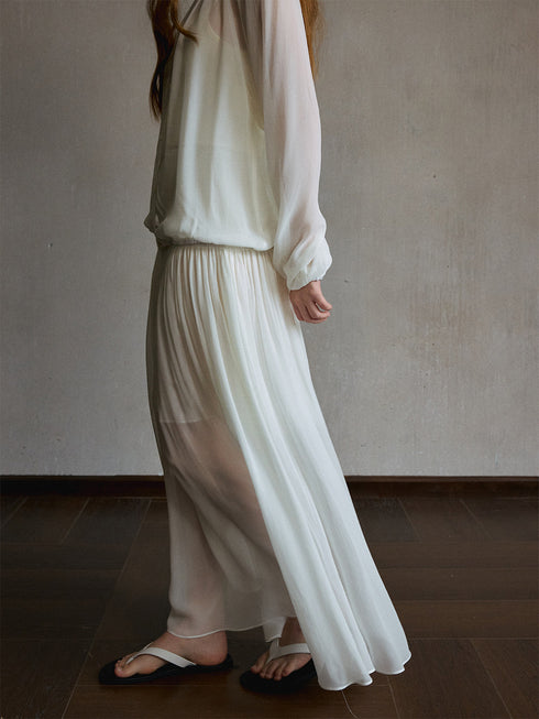 Mist Shirred Sheer Skirt
