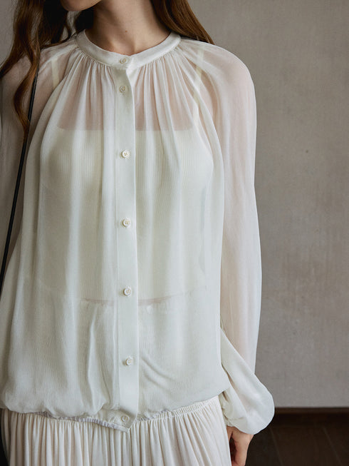 Inkveil Gathered Sheer Shirt