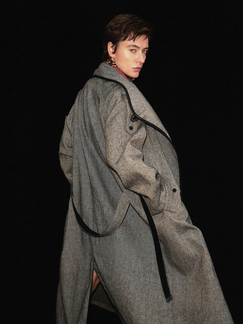 Neris Contrast-Trim Wool Coat