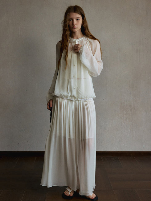 Mist Shirred Sheer Skirt