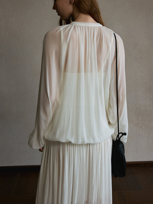 Inkveil Gathered Sheer Shirt