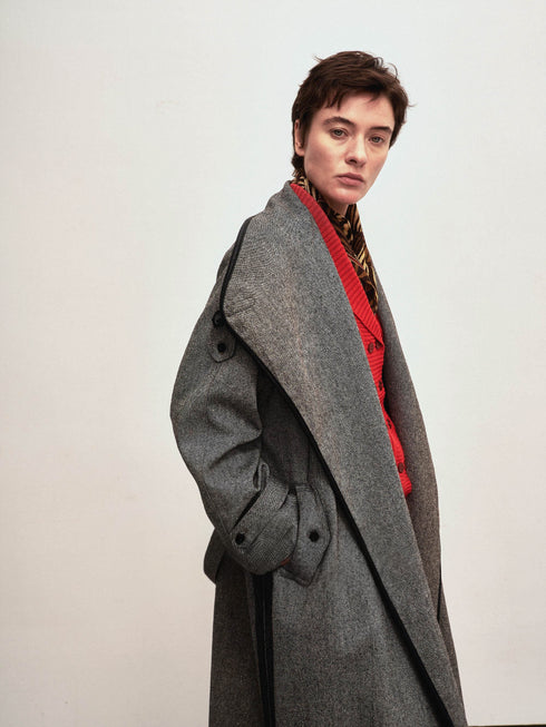 Neris Contrast-Trim Wool Coat