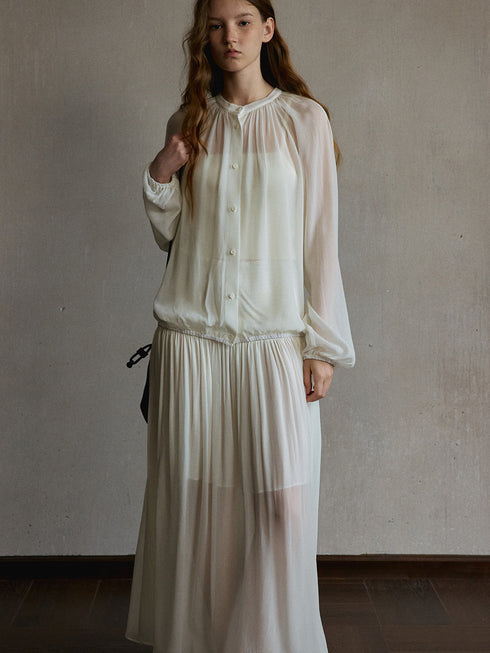 Inkveil Gathered Sheer Shirt