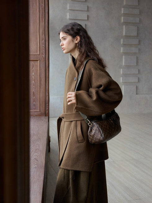 Meridian Manteau en Laine à Revers Double Face avec Encoches