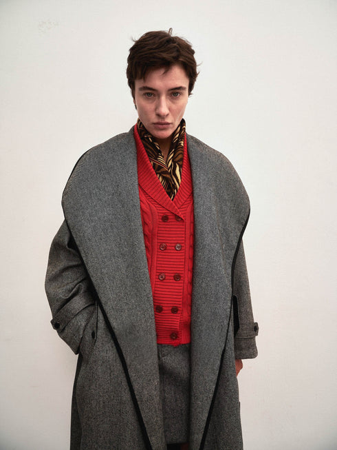 Neris Contrast-Trim Wool Coat