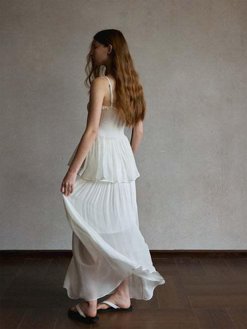 Mist Shirred Sheer Skirt