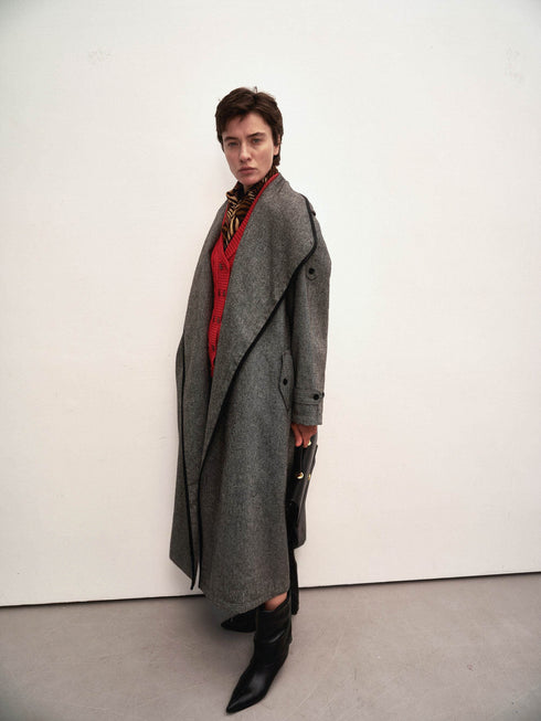 Neris Contrast-Trim Wool Coat