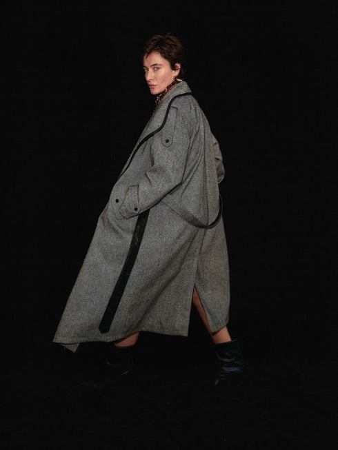 Neris Contrast-Trim Wool Coat