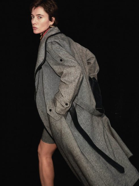 Neris Contrast-Trim Wool Coat