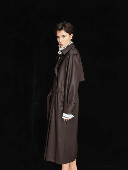 Noura Leather-Panel Coat
