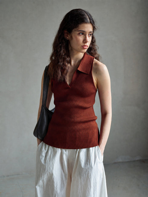 Umber Ribbed Polo Tank