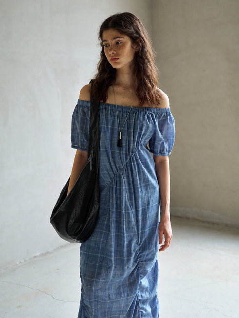 Eclipse Plaid Off-Shoulder Dress