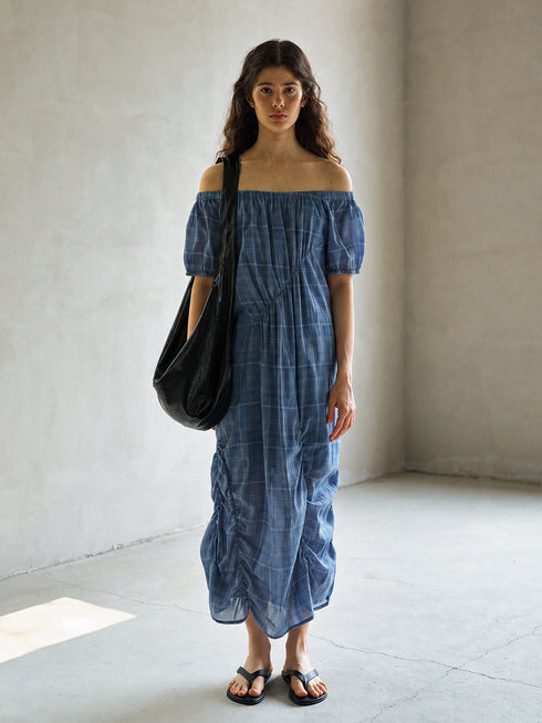 Eclipse Plaid Off-Shoulder Dress