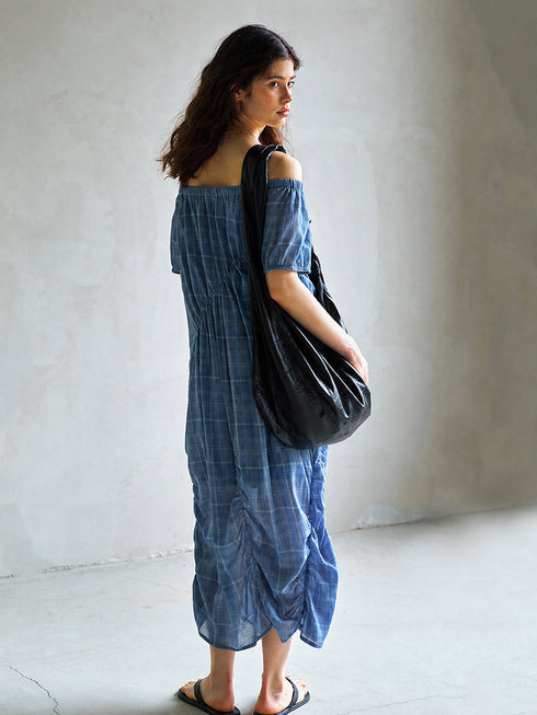 Eclipse Plaid Off-Shoulder Dress