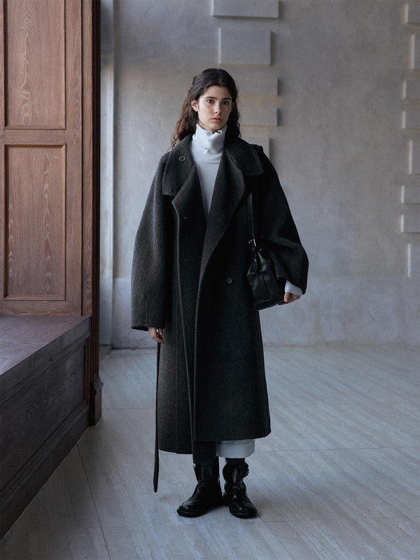 Corvian Manteau en Laine à Col Montant