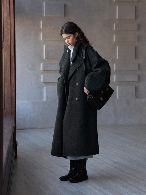 Corvian Manteau en Laine à Col Montant