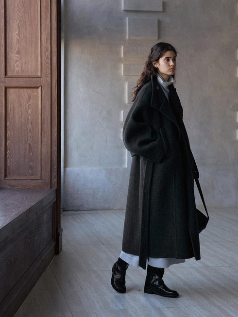 Corvian Manteau en Laine à Col Montant