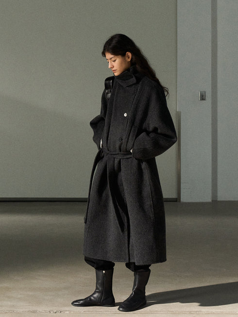 Corvian Manteau en Laine à Col Montant