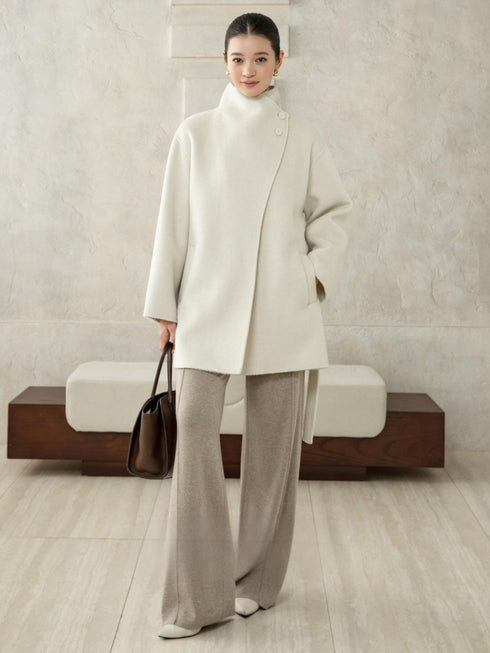 High-Neck Belted Wool Coat