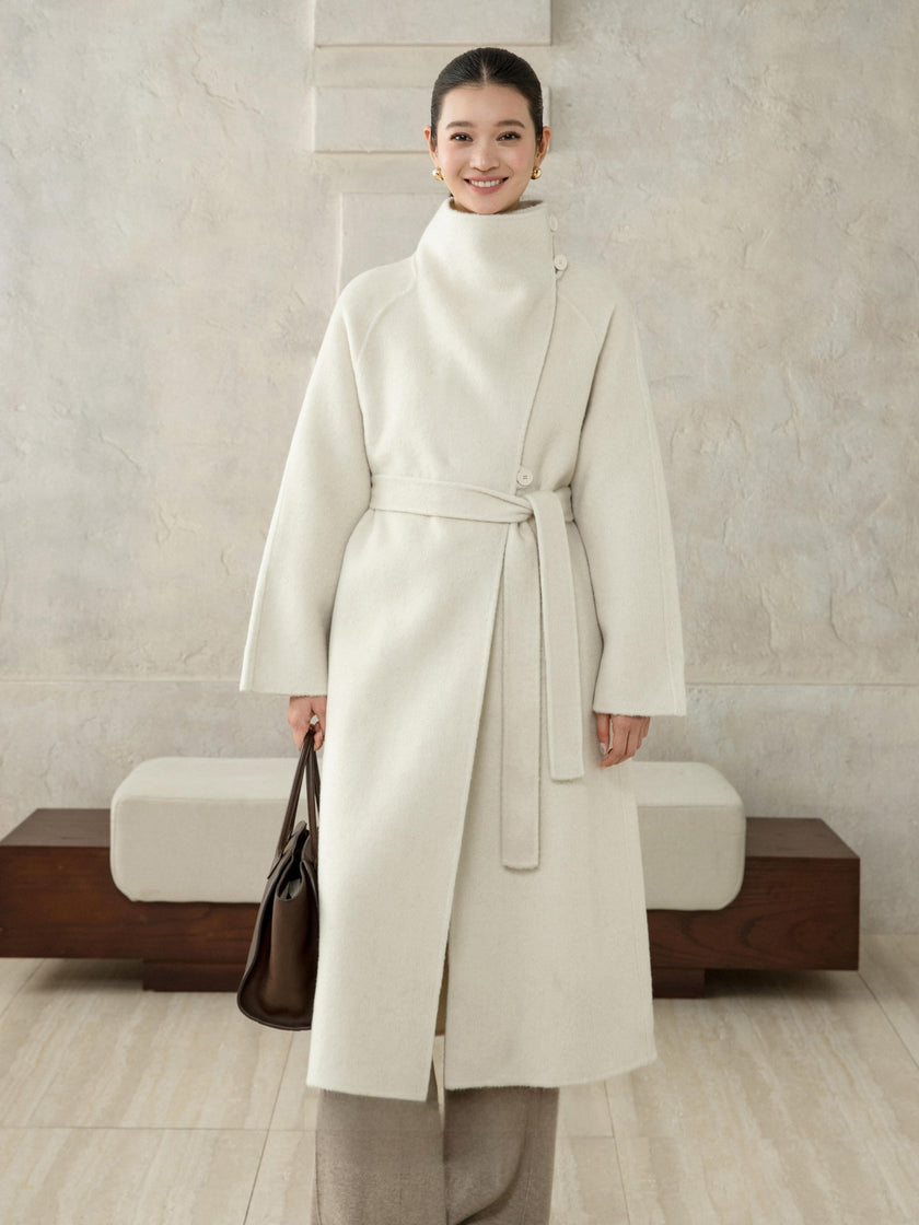Wool Camel High-Neck Coat