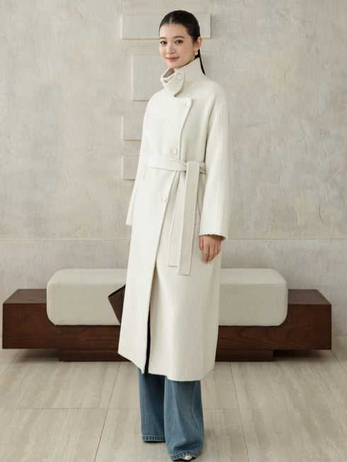 Manteau structuré en laine avec col chameau