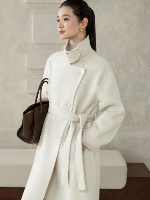 Manteau structuré en laine avec col chameau
