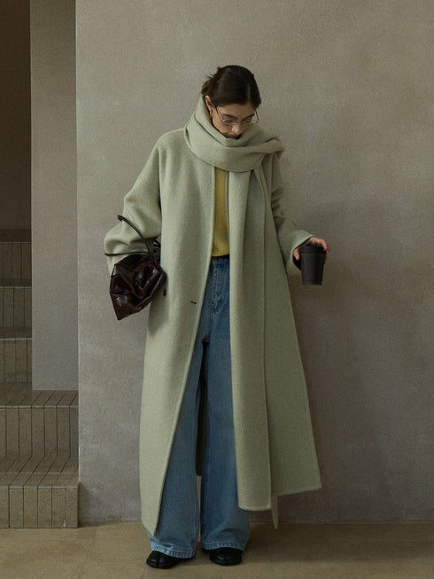 Halo Double-Faced Wool Coat with Scarf