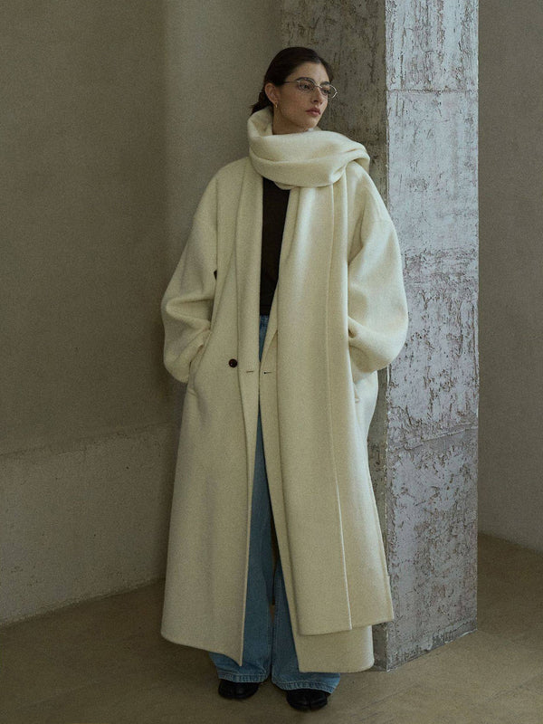 Halo Manteau en Laine Réversible avec Écharpe