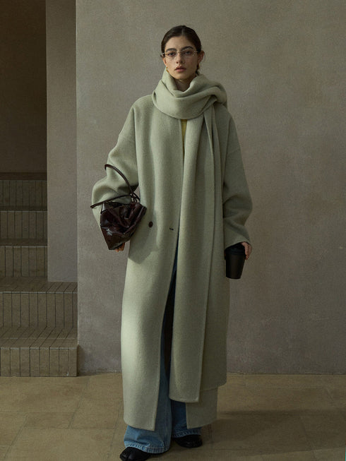 Halo Double-Faced Wool Coat with Scarf
