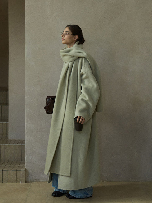 Halo Double-Faced Wool Coat with Scarf