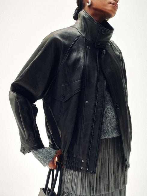 High-Neck Veste en Cuir de Nouvelle-Zélande