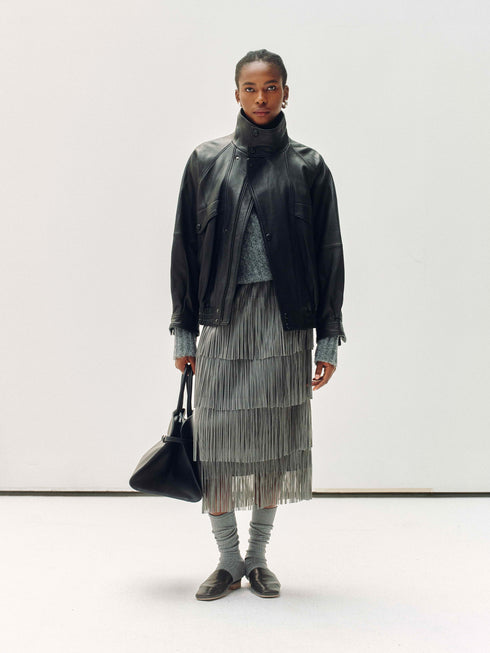 High-Neck Veste en Cuir de Nouvelle-Zélande