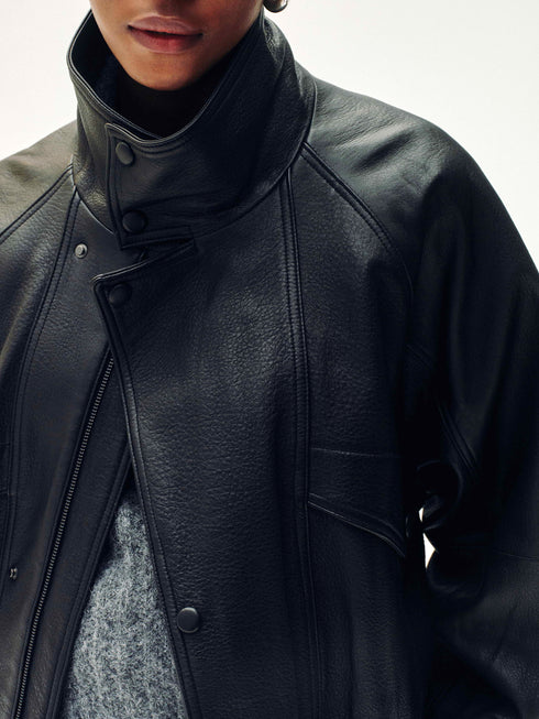 High-Neck Veste en Cuir de Nouvelle-Zélande