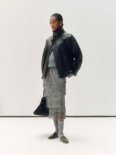 High-Neck Veste en Cuir de Nouvelle-Zélande