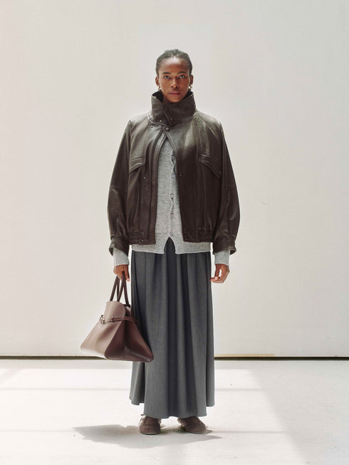 High-Neck Veste en Cuir de Nouvelle-Zélande