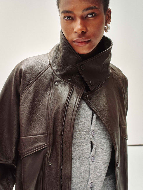 High-Neck Veste en Cuir de Nouvelle-Zélande