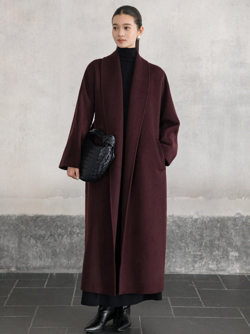 Manteau enveloppant en laine et chameau