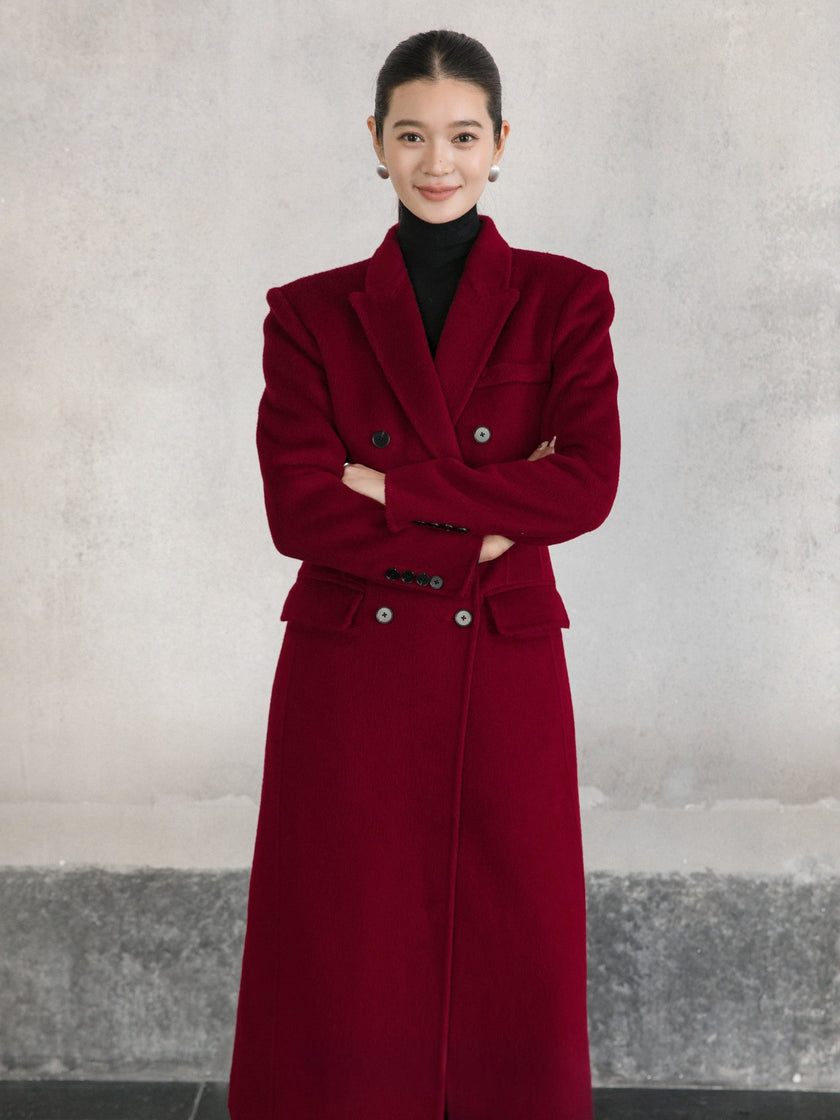 Manteau croisé en laine et alpaga