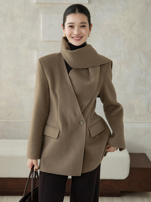 Wool Coat with Belt & Scarf