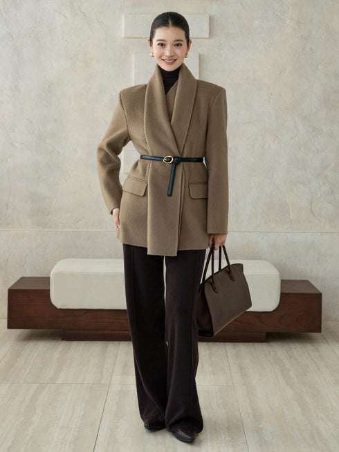 Wool Coat with Belt & Scarf