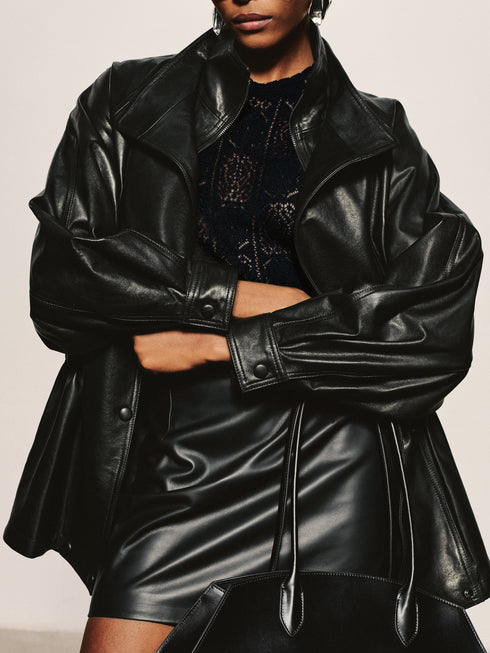 Lustrous Waxed Leather Jacket