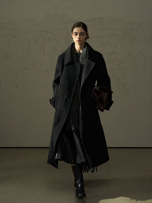 Still Long Double-Breasted Wool Coat
