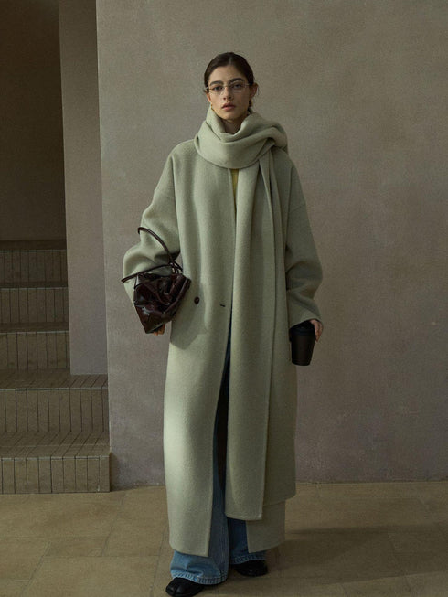 Halo Double-Faced Wool Coat with Scarf