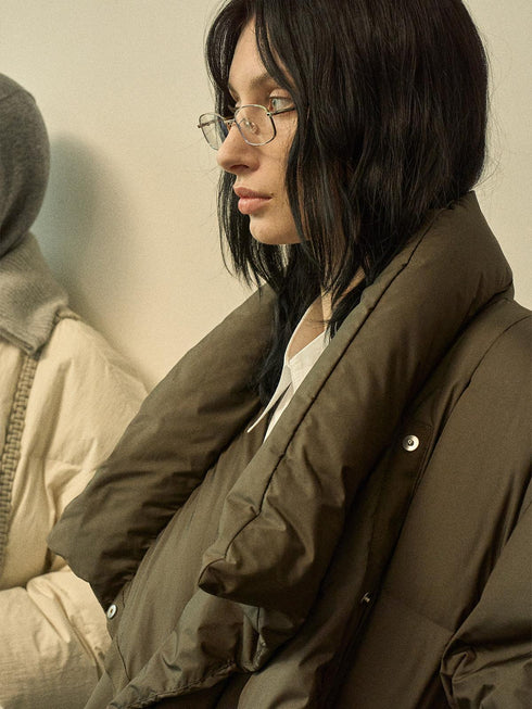 Veloria Wrap-Style Long Down Coat