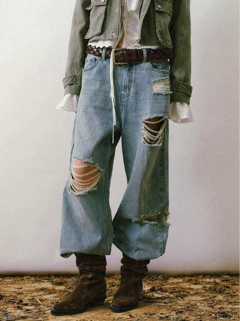 Cobalt Destroyed Wide-Leg